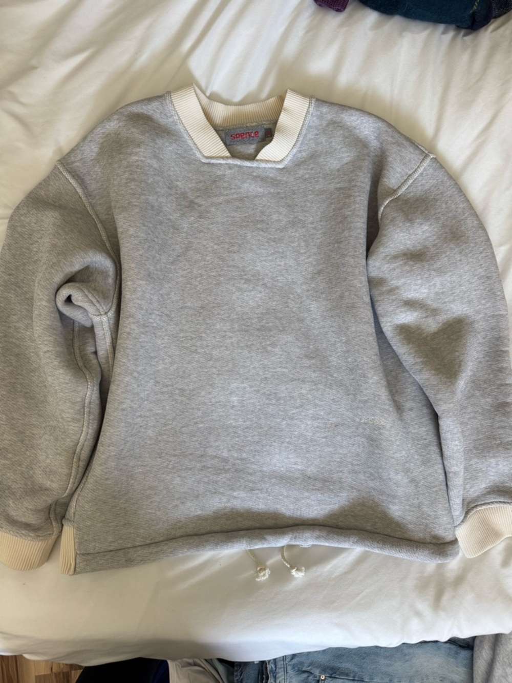 Spencer's Light Gray Crewneck Sweater with Cream Trim